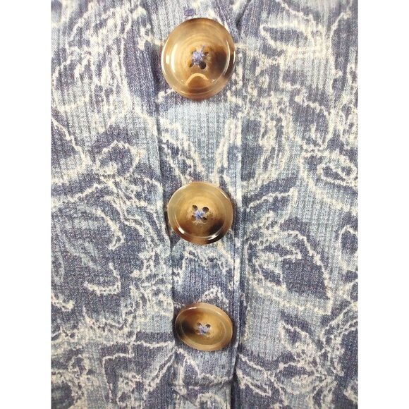 Como Vintage Blue Floral Print Blouse with 3/4 Roll-tab Sleeves Size XL NWT - Picture 6 of 11
